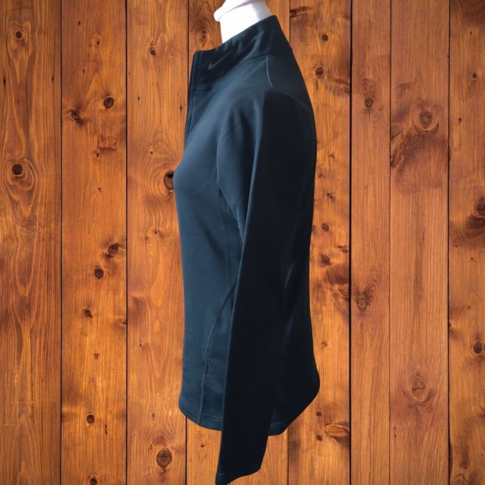 NIKE WOMEN'S MEDIUM (8-10) BLACK 1/4 ZIP PULLOVER SWEATER SWOOSH ACTIVEWEAR - Picture 4 of 4